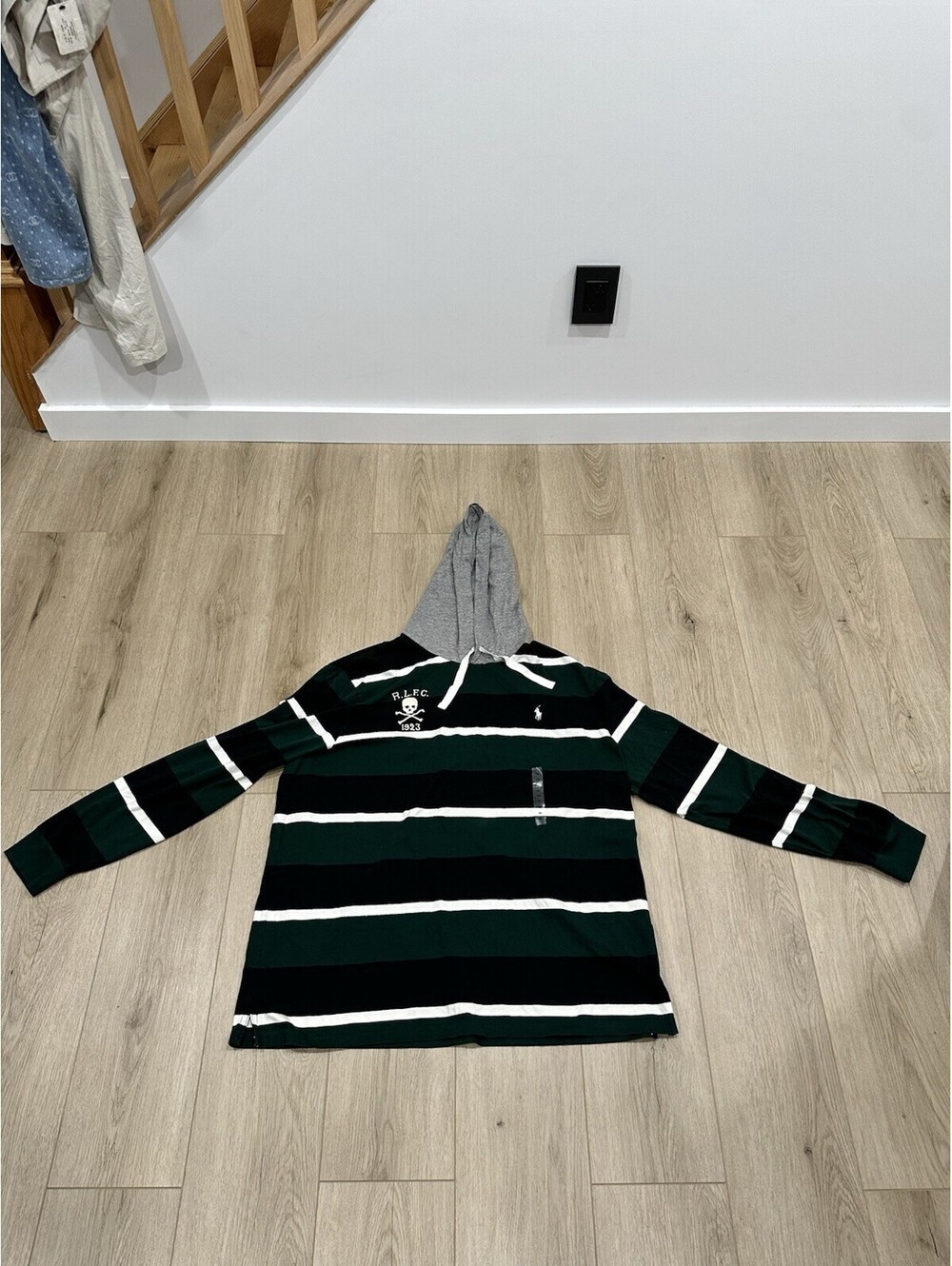 NWT Ralph Lauren Jersey Hoodie 2XL Green Polo Skull Crossbones RLFC Striped